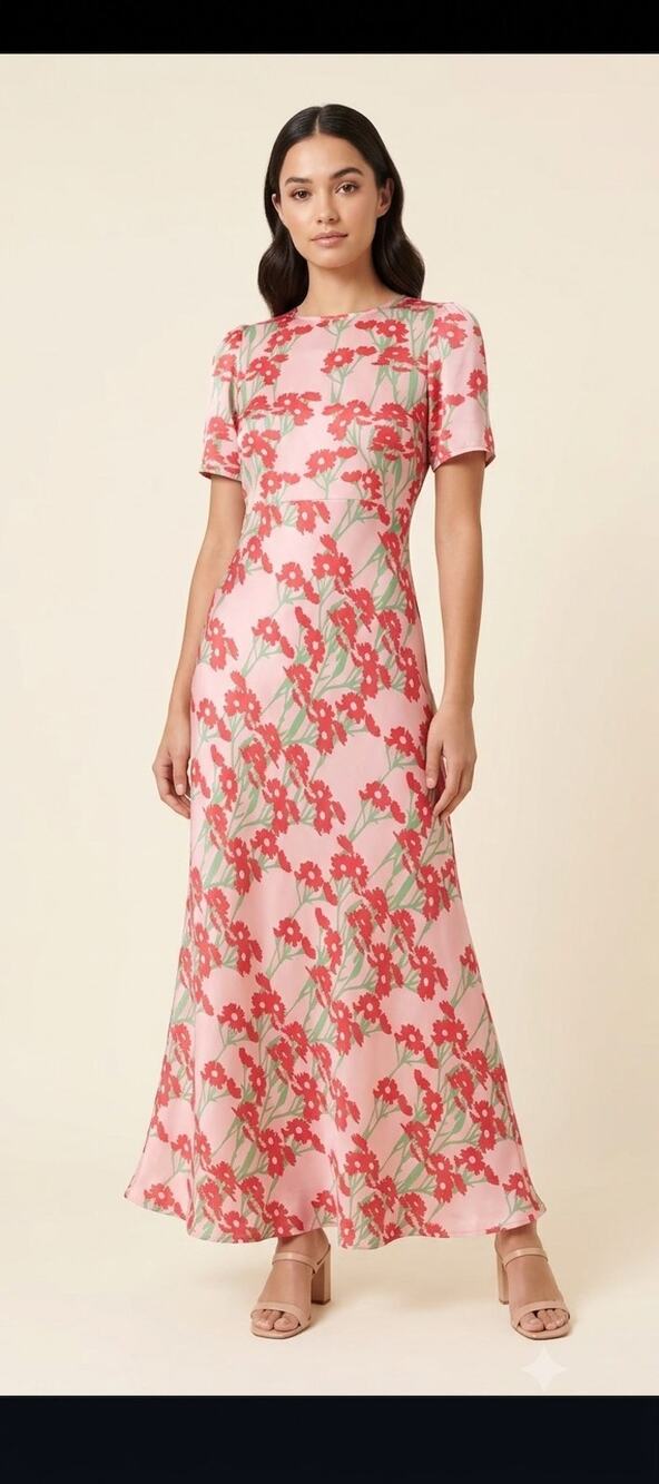Bernadette Silk Pink Floral Maxi Dress New EU 36 US 4